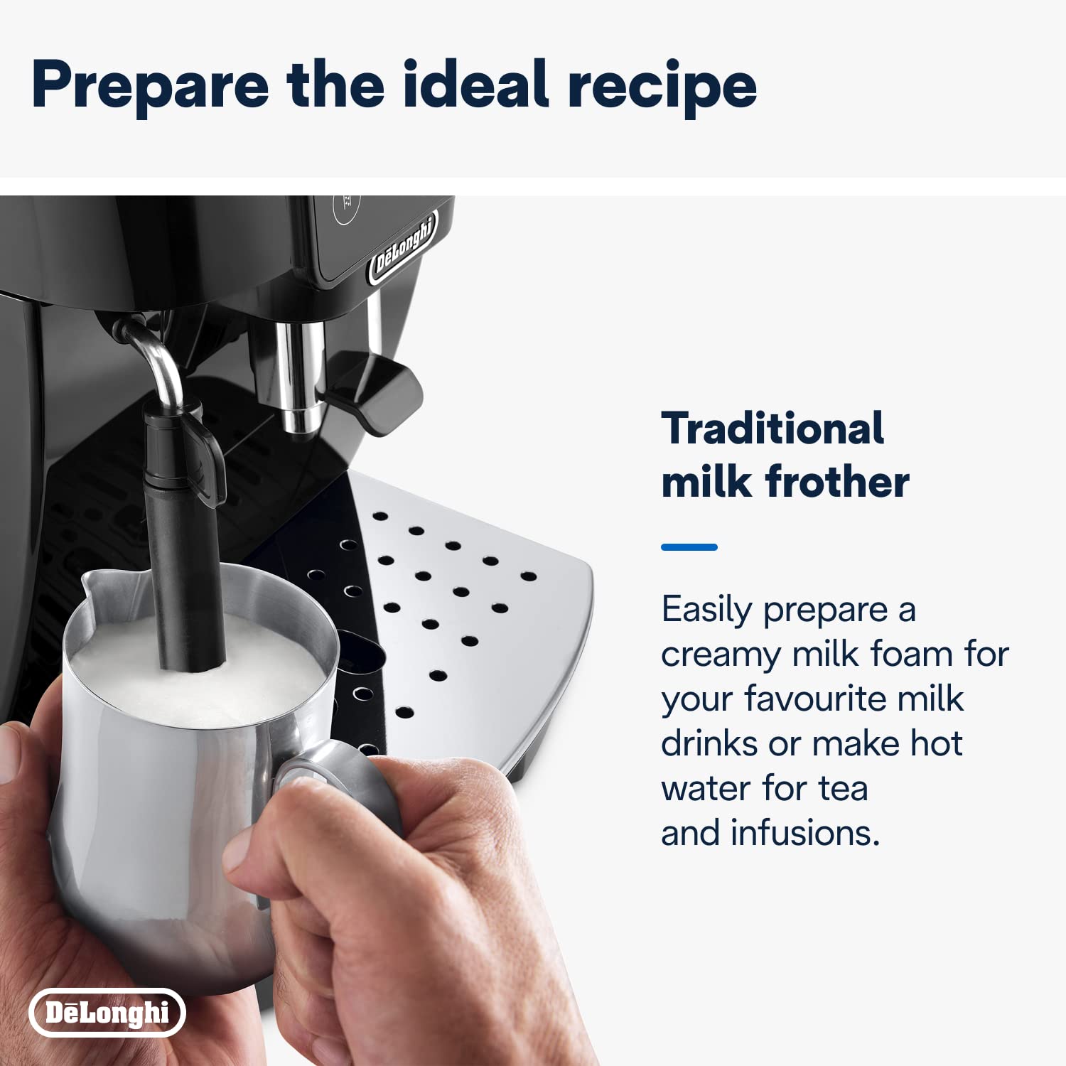 De'Longhi Magnifica ECAM222.20.B, Automatic Coffee Machine with Milk Nozzle, Bean to Cup Espresso Machine with 4 One-Touch Recipes, Soft-Touch Control Panel, 1450W, Black