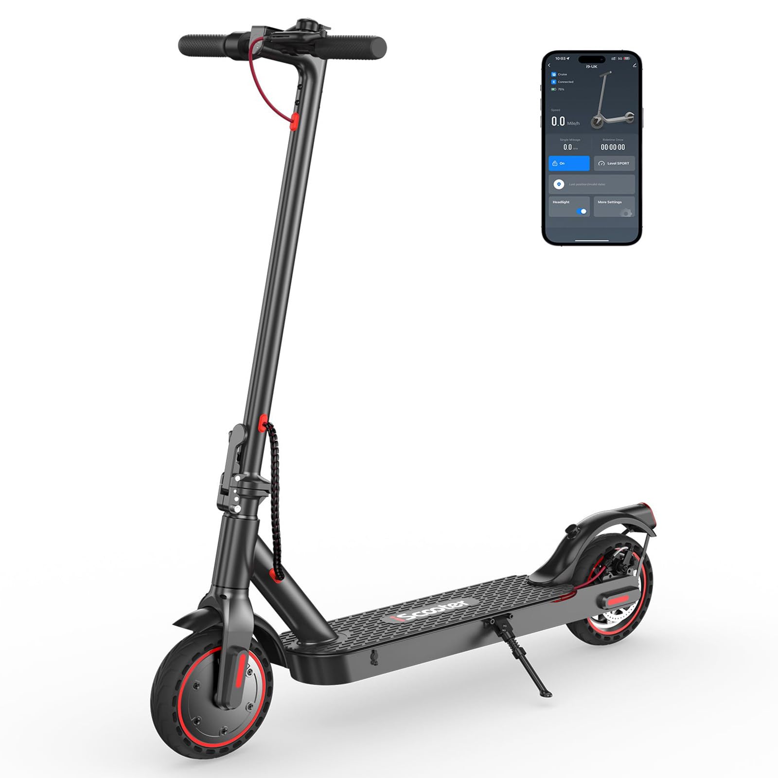 iScooter Electric Scooter, i9 Electric Scooters Adult, 8.5”Solid Tires, 30km Range, 3 Speed Mode, Foldable Electric Scooters with APP, Double Braking System for Adults and Teens