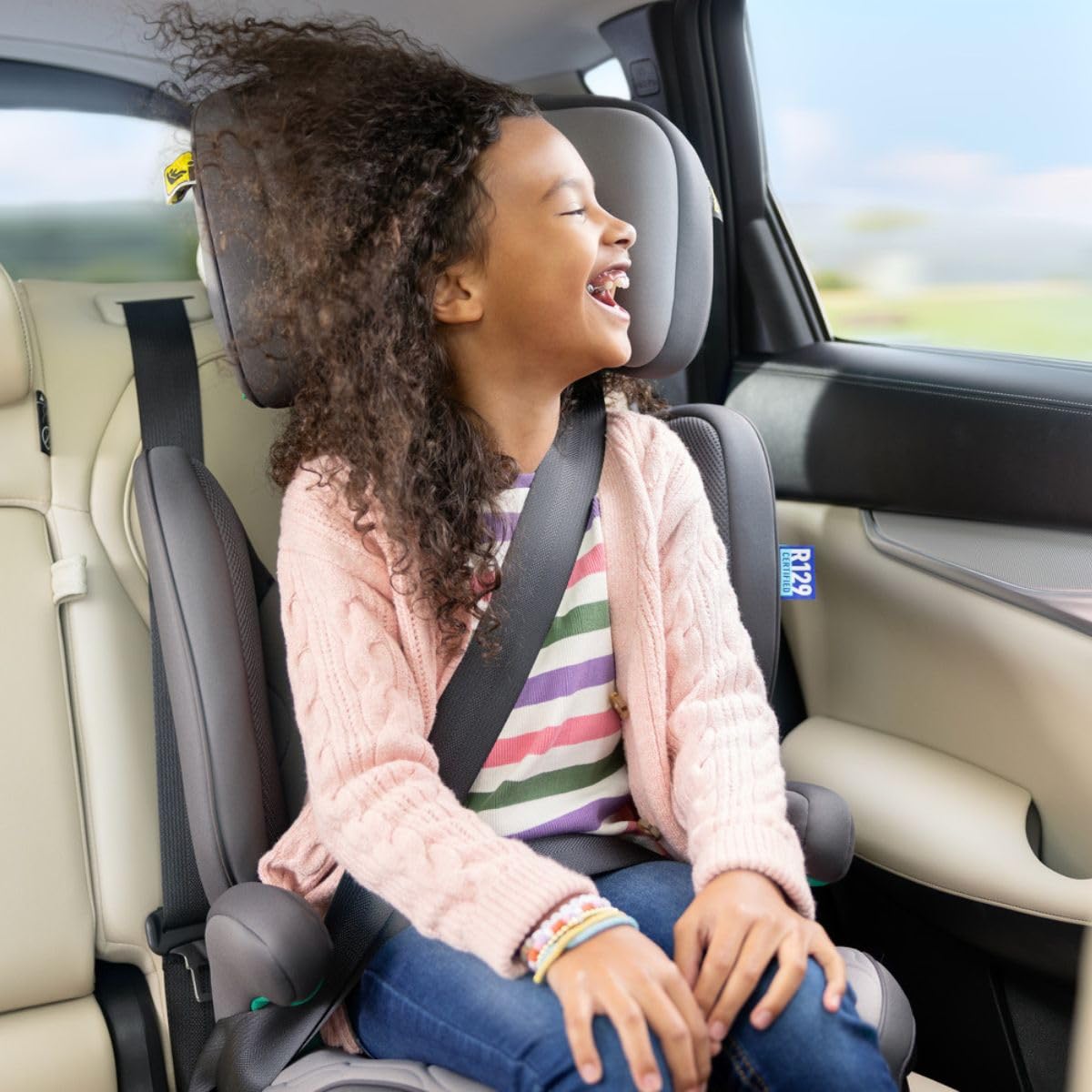 Graco Affix i-Size R129 with ISOFIX Highback Booster car seat with cupholders, Suitable from 100-150cm (approx. 3.5 to 12 years), Midnight fashion