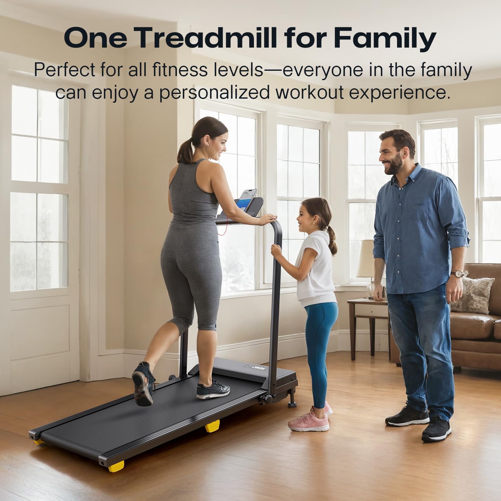 Folding Treadmill with 9% Incline, Walking Pad Foldable with Safety Handle Bar, One-Touch HIIT Mode, Walking, Jogging or Running for Home Office, No Assembly Required, Remote Control & LED Display