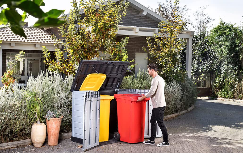 Keter Store It Out Max garden box, garbage can, appliance box, shed for 2 x 240 liter garbage cans.